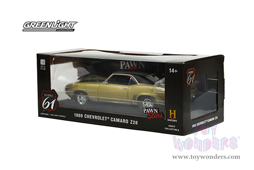 Greenlight Highway 61 - Pawn Stars (2009-Present TV Series) - Chevrolet® Camaro Z/28 (1969, 1/18 scale diecast model car, Gold/Black) HWY18032