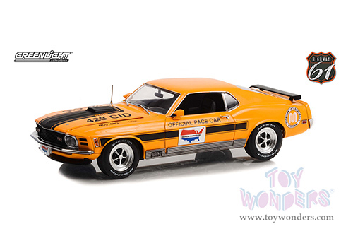 Greenlight Highway 61 - Ford Mustang Mach 1 - Michigan International Speedway Official Pace Car (1970, 1/18 scale diecast model car, Yellow with Black Stripes) HWY18035
