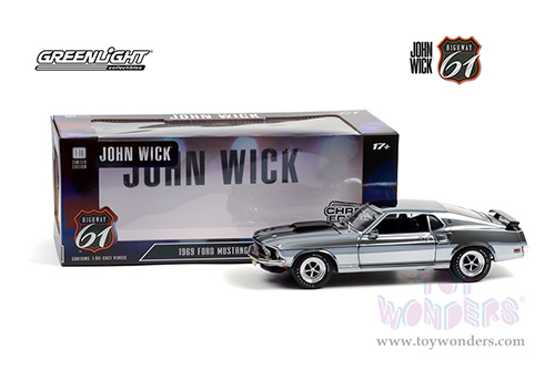Greenlight Highway 61 - John Wick Ford Mustang BOSS 429  (1969, 1/18 scale diecast model car, Chrome) HWY18031