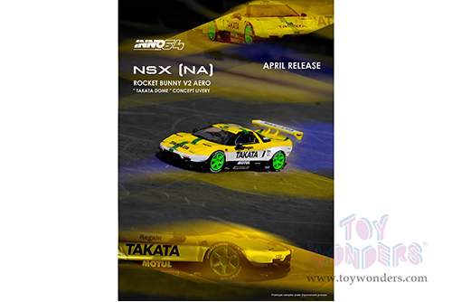 Inno Models - Honda NSX (NA1) Rocket Bunny V2 Aero TAKATA DOME Concept Livery (1/64 scale diecast model car, Yellow/White/Green) IN64NSXP-TKT