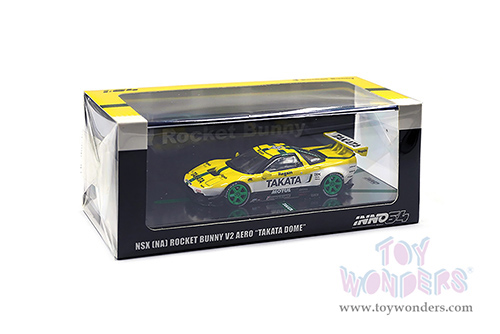 Inno Models - Honda NSX (NA1) Rocket Bunny V2 Aero TAKATA DOME Concept Livery (1/64 scale diecast model car, Yellow/White/Green) IN64NSXP-TKT