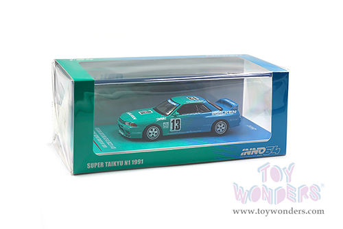 Inno Models - Nissan Skyline GT-R (R32) #13 "Falken Tires" Super Taikyu N1 (1991)(1/64 scale diecast model car, Green/Blue) IN64R32-FAL