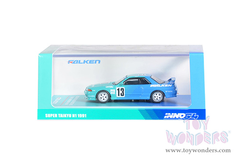 Inno Models - Nissan Skyline GT-R (R32) #13 "Falken Tires" Super Taikyu N1 (1991)(1/64 scale diecast model car, Green/Blue) IN64R32-FAL