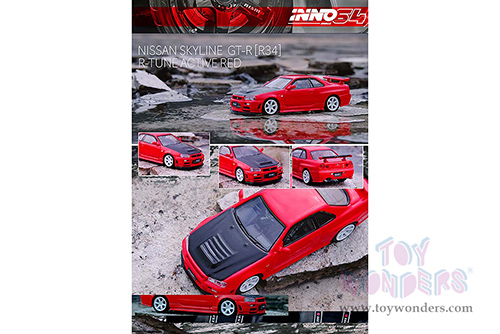 Inno Models - Nissan Skyline GT-R (R34) R-TUNE (1/64 scale diecast model car, Active Red/Carbon) IN64R34RT-AR