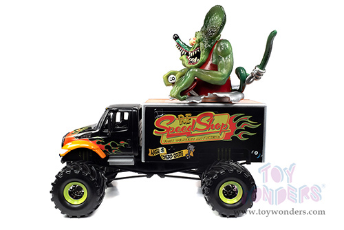 Round 2 Johnny Lightning - International® 4400 Monster Truck "Rat Fink Speed Shop" with Rat Fink Figure (1/64 scale diecast model car, Black/Orange) JL24009/06