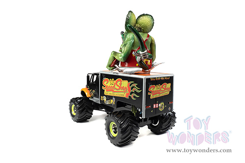 Round 2 Johnny Lightning - International® 4400 Monster Truck "Rat Fink Speed Shop" with Rat Fink Figure (1/64 scale diecast model car, Black/Orange) JL24009/06