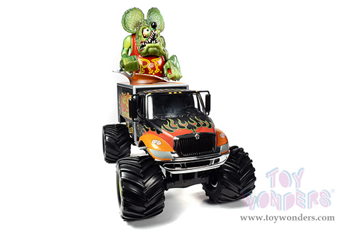 Round 2 Johnny Lightning - International® 4400 Monster Truck "Rat Fink Speed Shop" with Rat Fink Figure (1/64 scale diecast model car, Black/Orange) JL24009/06