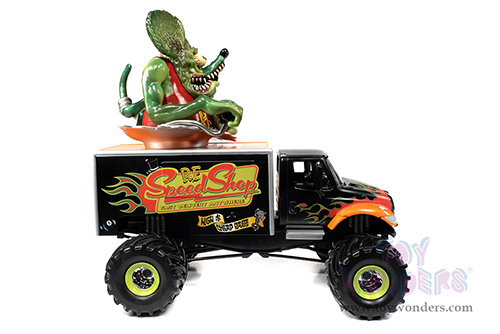 Round 2 Johnny Lightning - International® 4400 Monster Truck "Rat Fink Speed Shop" with Rat Fink Figure (1/64 scale diecast model car, Black/Orange) JL24009/06