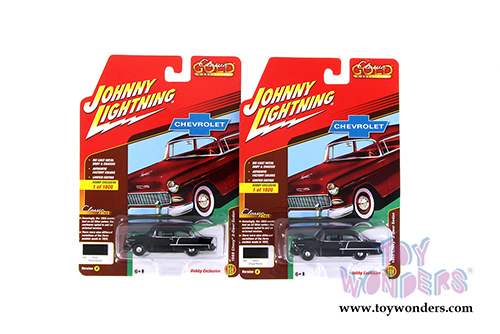 Round 2 Johnny Lightning - Classic Gold Collection | Chevy&reg; 2-Door Sedan Hardtop (1955, 1/64 scale diecast model car, Onix Black) JLSP005/24A