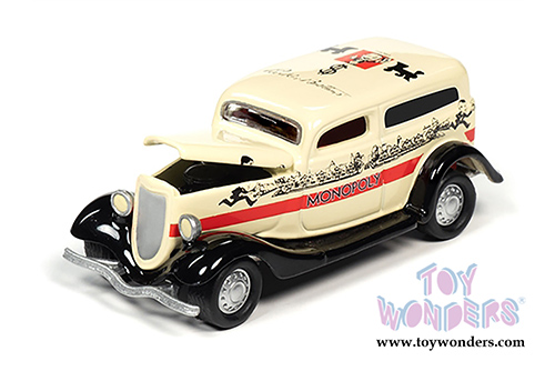 Round 2 Johnny Lightning - Pop Culture Series | Ford Panel Delivery Truck with Token Monopoly 85th Anniversary (1933, 1/64 scale diecast model car, Yellow/Black/Red) JLSP093/24