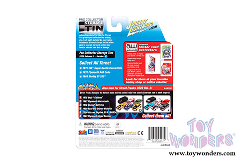 Round 2 Johnny Lightning - Collector Tin | Volkswagen Super Beetle Convertible Top Down (1959, 1/64 scale diecast model car, Miami Blue) JLSP107/24A