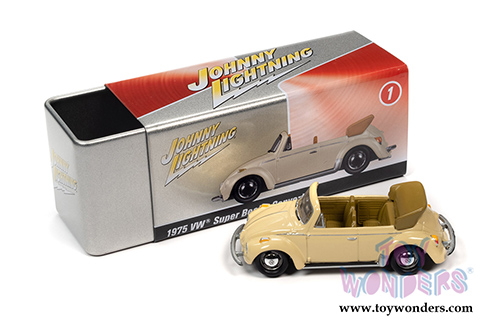 Round 2 Johnny Lightning - Collector Tin | Volkswagen Super Beetle Convertible Top Down (1959, 1/64 scale diecast model car, Ivory) JLSP107/24B