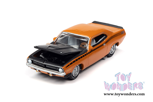 Round 2 Johnny Lightning - Collector Tin | Plymouth AAR Barracuda (1970, 1/64 scale diecast model car, Vitamin C Orange/Black) JLSP108/24A