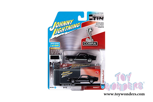 Round 2 Johnny Lightning - Collector Tin | Ford Mustang Shelby GT-350&reg; Hardtop (1968, 1/64 scale diecast model car, Raven Black/White) JLSP109/24A