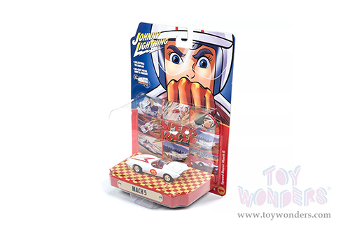 Round 2 Johnny Lightning - Silver Screen Machines Speed Racer Mach 5 with Collectible Tin Display (1968, 1/64 scale diecast model car, White) JLSP120/24