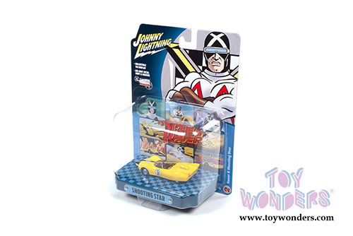 Round 2 Johnny Lightning - Silver Screen Machines Racer X Shooting Star #9 with Collectible Tin Display (1/64 scale diecast model car, Yellow) JLSP121/24