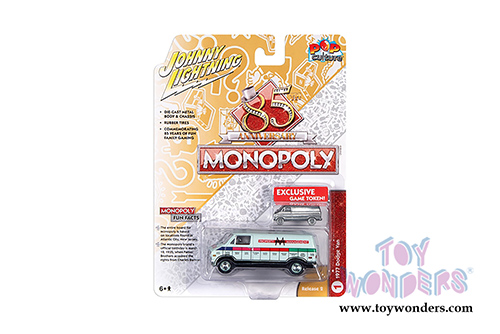 Round 2 Johnny Lightning - Pop Culture Series | Dodge Van Truck with Token Monopoly 85th Anniversary (1977, 1/64 scale diecast model car, Lime Green) JLSP122/24