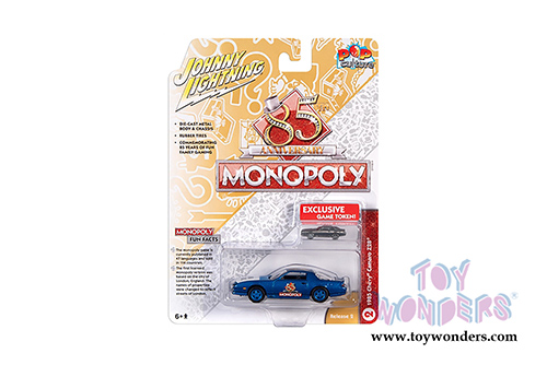 Round 2 Johnny Lightning - Pop Culture Series | Chevrolet&reg; Camaro&reg; with Token Monopoly 85th Anniversary (1985, 1/64 scale diecast model car, Blue) JLSP123/24
