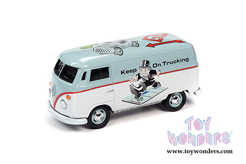Round 2 Johnny Lightning - Pop Culture Series | Volkswagen Type 2 Transporter with Token Monopoly 85th Anniversary (1965, 1/64 scale diecast model car, Lime Green/White) JLSP133/24