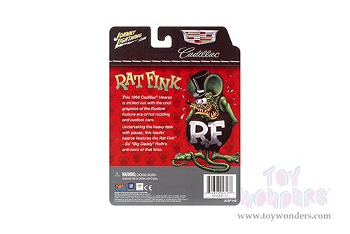 Round 2 Johnny Lightning - Cadillac&reg; Hearse Rat Fink (1966, 1/64 scale diecast model car, Black) JLSP142/24