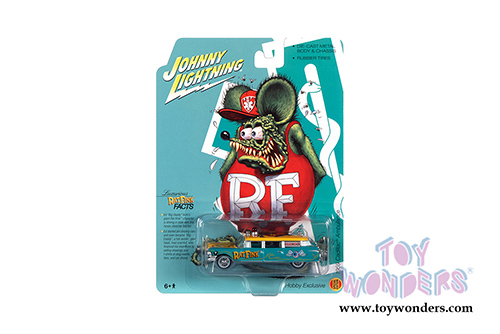 Round 2 Johnny Lightning - Cadillac&reg; Ambulance "Rat Fink" (1959, 1/64 scale diecast model car, Turquoise/Yellow) JLSP143/24