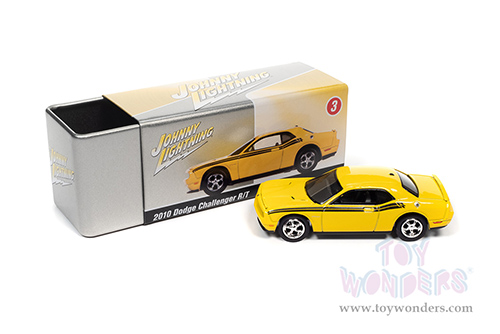 Round 2 Johnny Lightning - Collector Tin | Dodge Challenger Hardtop (2010, 1/64 scale diecast model car, Detonator Yellow) JLSP147/24A
