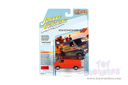 Round 2 Johnny Lightning - Classic Gold 2021 Release 3 Set A | Dodge Tradesman Van (1976, 1/64 scale diecast model car, Custom Red-Orange) JLSP167/24A