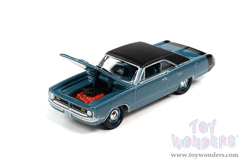 Round 2 Johnny Lightning - Muscle Cars U.S.A. | Dodge Dart Swinger 340 (1970, 1/64 scale diecast model car, B3 Light Blue Poly w/Flat Black Roof & Black Rear Stripe) JLSP176/24B