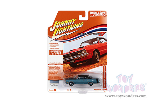 Round 2 Johnny Lightning - Muscle Cars U.S.A. | Dodge Dart Swinger 340 (1970, 1/64 scale diecast model car, B3 Light Blue Poly w/Flat Black Roof & Black Rear Stripe) JLSP176/24B