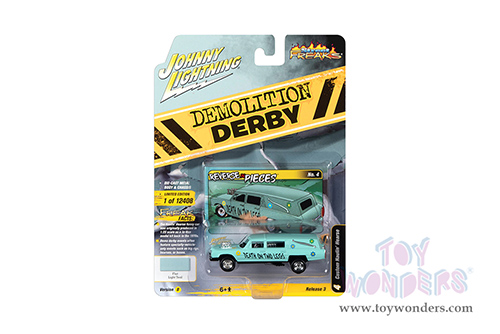 Round 2 Johnny Lightning - Street Freaks 2021 Release 3 Set B | Custom Haulin' Hearse - Demolition Derby (1/64 scale diecast model car, Flat Light Teal) JLSP180/24B