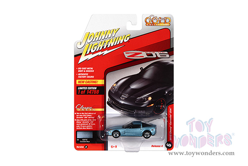 Round 2 Johnny Lightning - Classic Gold 2021 Release 4 Set A | Chevrolet® Corvette® Z06 (2012, 1/64 scale diecast model car, Carlisle Blue Metallic) JLSP189/24A