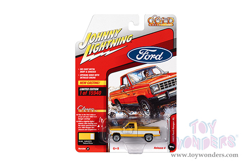 Round 2 Johnny Lightning - Classic Gold 2021 Release 4 Set A | Ford Ranger XL (1983, 1/64 scale diecast model car, Yellow w/White Two-tone) JLSP190/24A