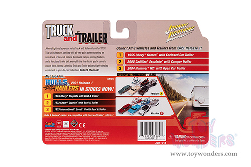 Round 2 Johnny Lightning - Truck and Trailer Release 1 | Hummer&reg; H2 with Open Car Trailer (2004, 1/64 scale diecast model car, Custom Ocean Blue) JLSP202/24B