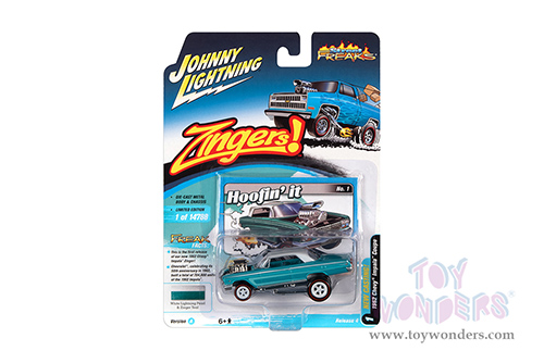 Round 2 Johnny Lightning - Street Freaks 2021 Release 4 Set A | Chevrolet&reg; Impala Coupe - Zingers! (1962, 1/64 scale diecast model car, Metallic Teal w/ Pearl White) JLSP207/24A