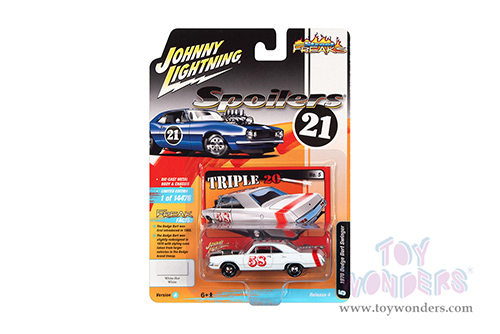Round 2 Johnny Lightning - Street Freaks 2021 Release 4 Set A | Dodge Dart Swinger - Spoilers (1970, 1/64 scale diecast model car, Gloss White w/Red Stripe) JLSP211/24A