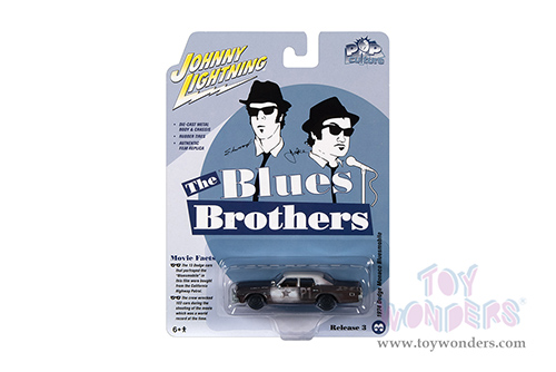 Round 2 Johnny Lightning - Pop Culture Series | Dodge Monaco Bluesmobile "The Blues Brothers" (1972, 1/64 scale diecast model car, Black/White) JLSP215/24