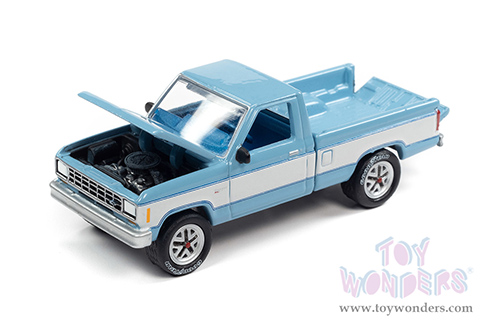 Round 2 Johnny Lightning - Classic Gold 2022 Release 1 Set A | Ford Ranger XL (1984, 1/64 scale diecast model car, Light Blue w/ White Sides) JLSP224/24A