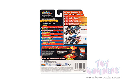 Round 2 Johnny Lightning - Street Freaks 2022 Release 1 Set A | Ford Maverick - Zingers! (1972, 1/64 scale diecast model car, Bright Red w/Black Stripe) JLSP229/24A