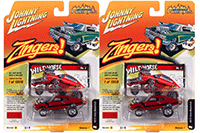 Round 2 Johnny Lightning - Street Freaks 2022 Release 1 Set A | Ford Maverick - Zingers! (1972, 1/64 scale diecast model car, Bright Red w/Black Stripe) JLSP229/24A