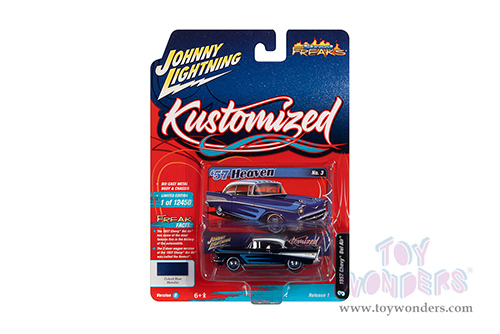 Round 2 Johnny Lightning - Street Freaks 2022 Release 1 Set B | Chevrolet&reg; Bel Air&reg; - Kustomized (1957, 1/64 scale diecast model car, Cobalt Blue) JLSP230/24B