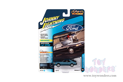 Round 2 Johnny Lightning - Classic Gold 2022 Release 2 Set A | Ford Mustang SVO (1986, 1/64 scale diecast model car, Light Regatta Blue Metallic) JLSP247/24A