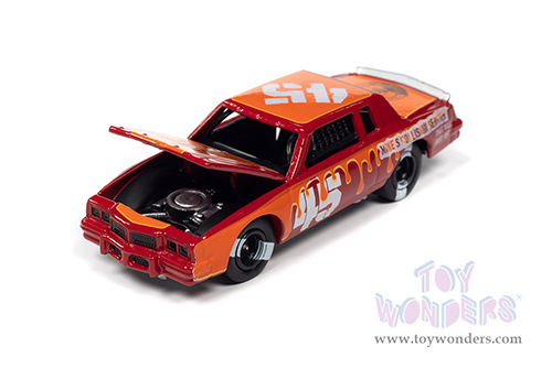 Round 2 Johnny Lightning - Street Freaks | Pontiac&reg; Grand Prix&trade; Stock Cars #45 "Prix-Disposed For Carnage" - Demolition Derby (1982, 1/64 scale diecast model car, Red/Orange Graphics) JLSP253/24B