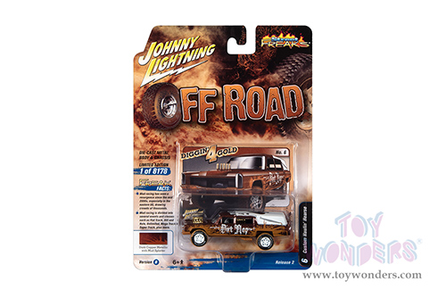 Round 2 Johnny Lightning - Street Freaks | Haulin' Hearse Custom "Dirt Mop" - Off Road (1/64 scale diecast model car, Dark Copper/White Roof with Mud) JLSP255/24B