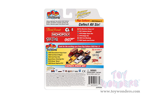 Round 2 Johnny Lightning - Pop Culture Series | Trivial Pursuit Barris Drag-U-La&reg; "The Munsters" with Game Card and Poker Chip (Collector Token) (1/64 scale diecast model car, Gold) JLSP269/24