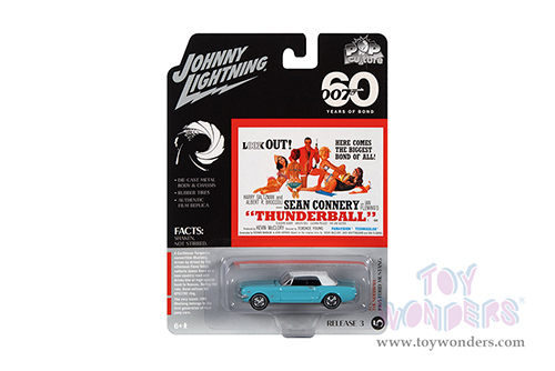 Round 2 Johnny Lightning - Pop Culture Series | James Bond 007 Ford Mustang - Thunderball (1965, 1/64 scale diecast model car, Light Blue/White Top) JLSP273/24