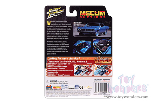 Round 2 Johnny Lightning - Plymouth Barracuda Convertible "Mecum Auctions" (1971, 1/64 scale diecast model car, Blue Fire Metallic) JLSP375/24