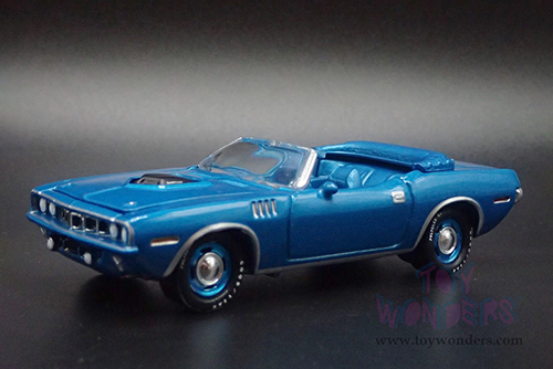 Round 2 Johnny Lightning - Plymouth Barracuda Convertible "Mecum Auctions" (1971, 1/64 scale diecast model car, Blue Fire Metallic) JLSP375/24