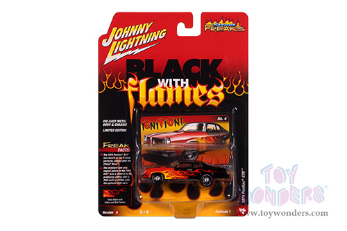 Round 2 Johnny Lightning - Street Freaks | Pontiac® GTO™ - Black with Flames™ (1974, 1/64 scale diecast model car, Black/Red, Orange & Yellow) JLSP405/24A MAP: $9.49