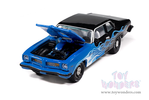 Round 2 Johnny Lightning - Street Freaks | Pontiac® GTO™ - Black with Flames™ (1974, 1/64 scale diecast model car, Black/Shades of Blue) JLSP405/24B MAP: $9.49
