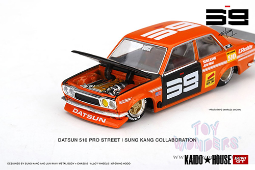 Mini GT - Kaido House | Datsun 510 Pro Street SK510 (Designed by Jun Imai) (1/64 scale diecast model car, Orange/Black) KHMG004OR